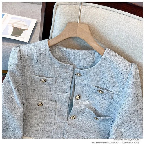 Herbst Winter French Tweed 2-teiliges Set Kurzjacke Mantel + gewebter langer Rock Anzüge - Bild 23 von 26