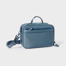 ALL IN MOTION FAUX NEOPRENE LUNCH TOTE - ALL IN MOTION - DUSTY NAVY