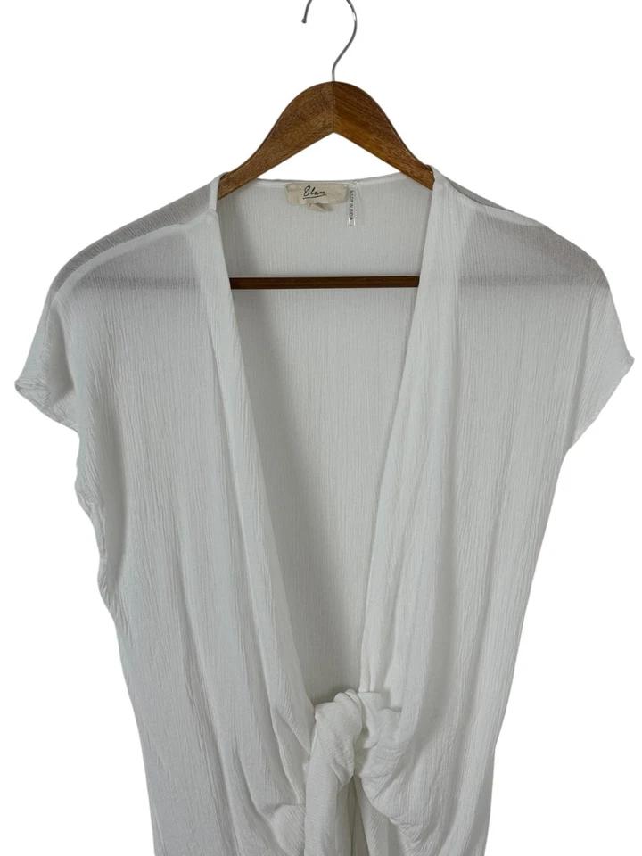 Blusa Elan Branca Gauzy Tie Frente Sem Mangas Top SM Cover Up Lagenlook Coastal - Imagem 2 de 4