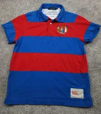 Canterbury Of New New Zealand Polo Shirt Mens Small Blue Striped Embroidered
