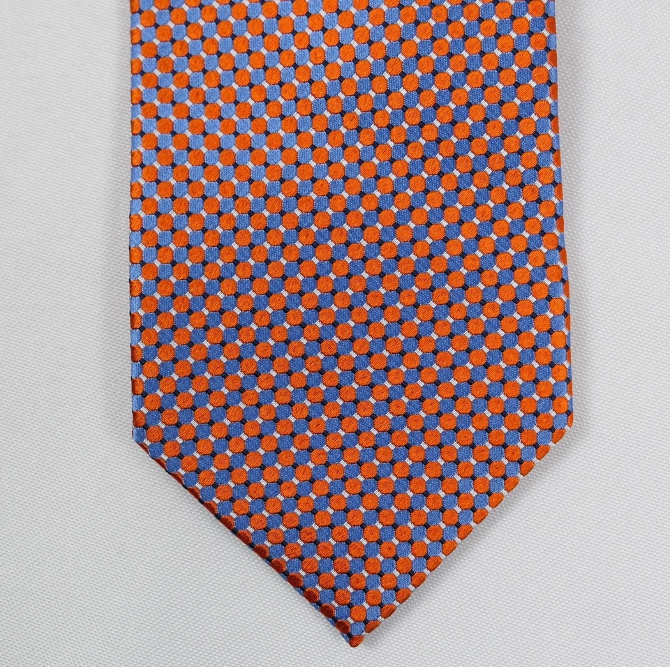 ¡COMO NUEVO! Corbata Eton Hecha en Inglaterra Cuello de Seda Naranja y Azul Brillo Lunares GEO 59" Foto 3 de 4