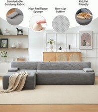 Ecksofa Schlaffunktion weich Modulares Sofa 4 Sitzer Cordstoff abnehmbarem Grau