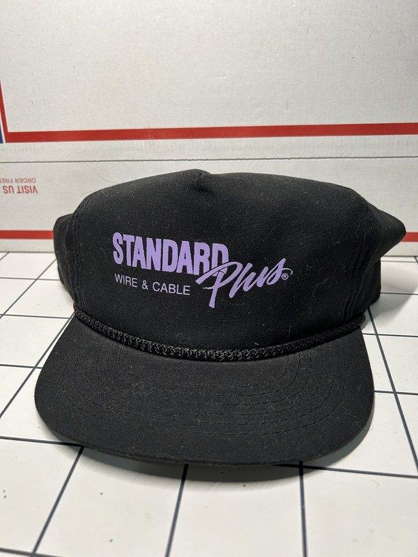 Vintage Standard PLUS Wire & Cable Company Trucker Hat Worker Snapback Black Cap