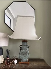 Chinese Large Bronze Stand Lamp 20th Century With Original Shade