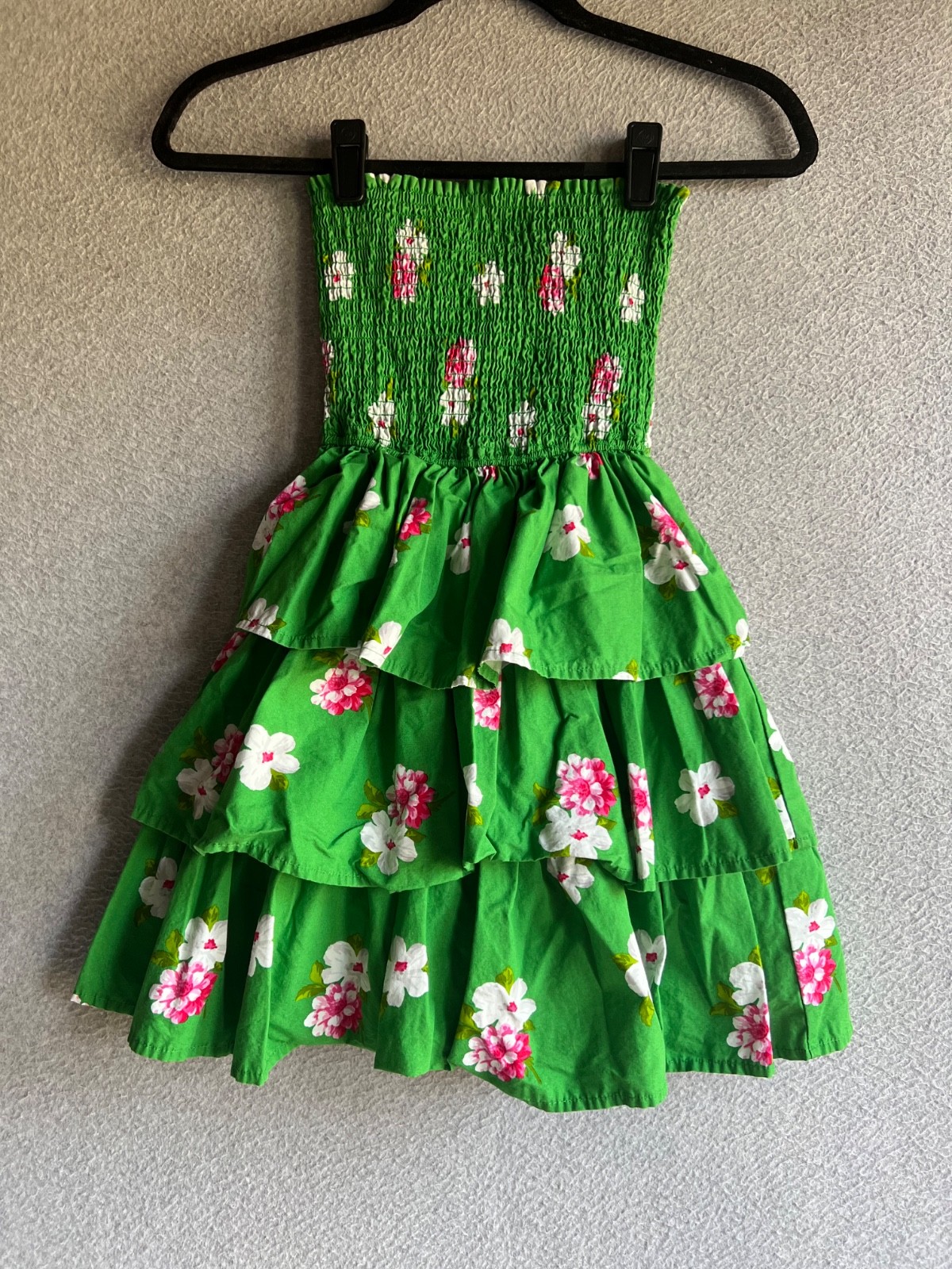 Abercrombie Fitch Dress Womens XS Green Floral Babydoll Tiered Mini Smocked