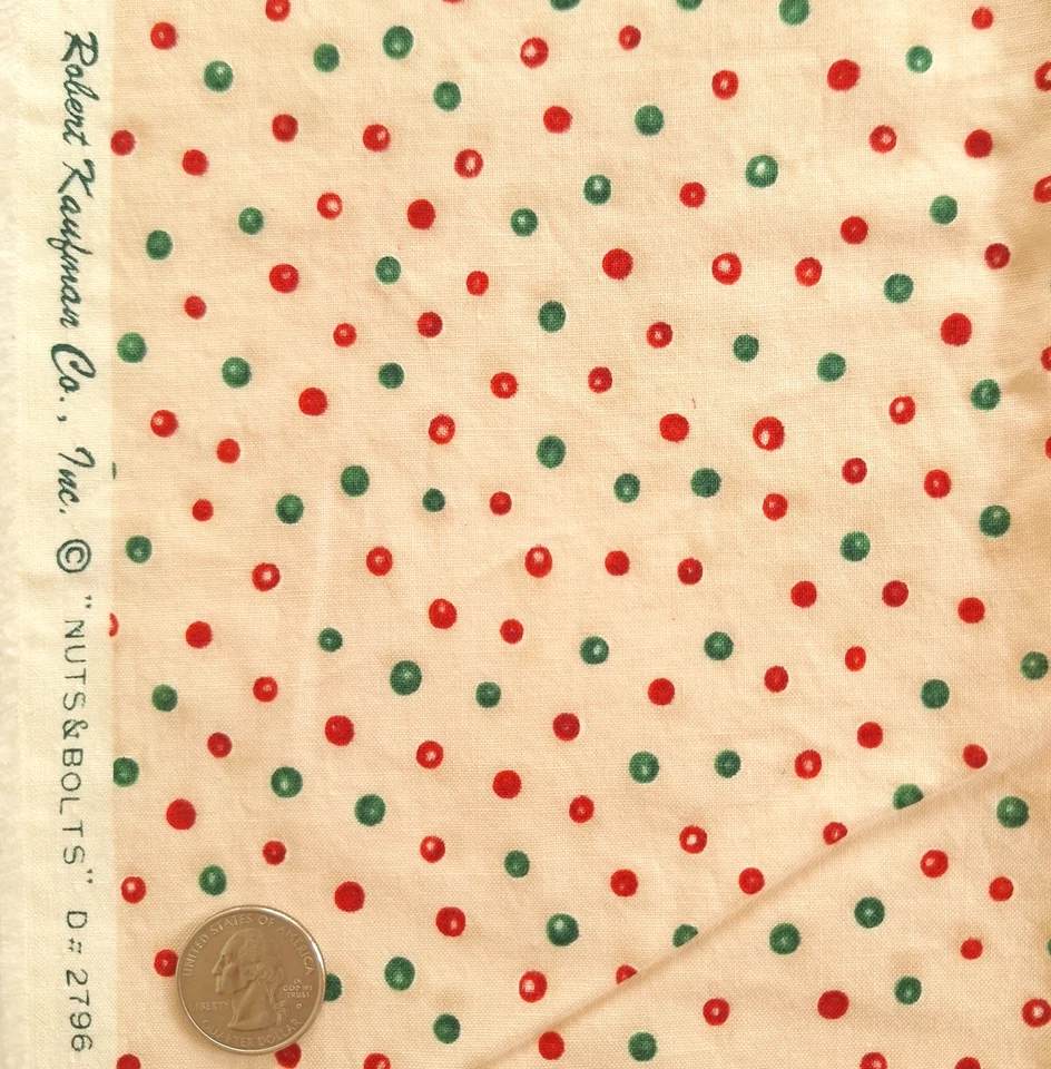 Mini lunares rojo verde en tuercas melocotón pernos tela de algodón Robert Kaufman por comprar Foto 3 de 4