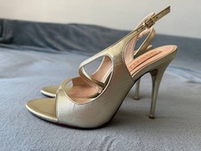 Schutz Women's Gold Sling Metallic 4" Heel Sandal/Shoes size 7B