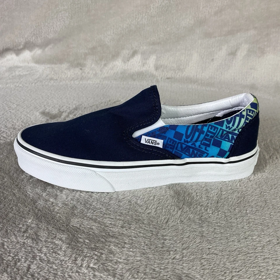Zapatillas deportivas sin cordones con logotipo de Vans para hombre 5,5 mujeres 7 lona azul NUEVO Foto 2 de 4