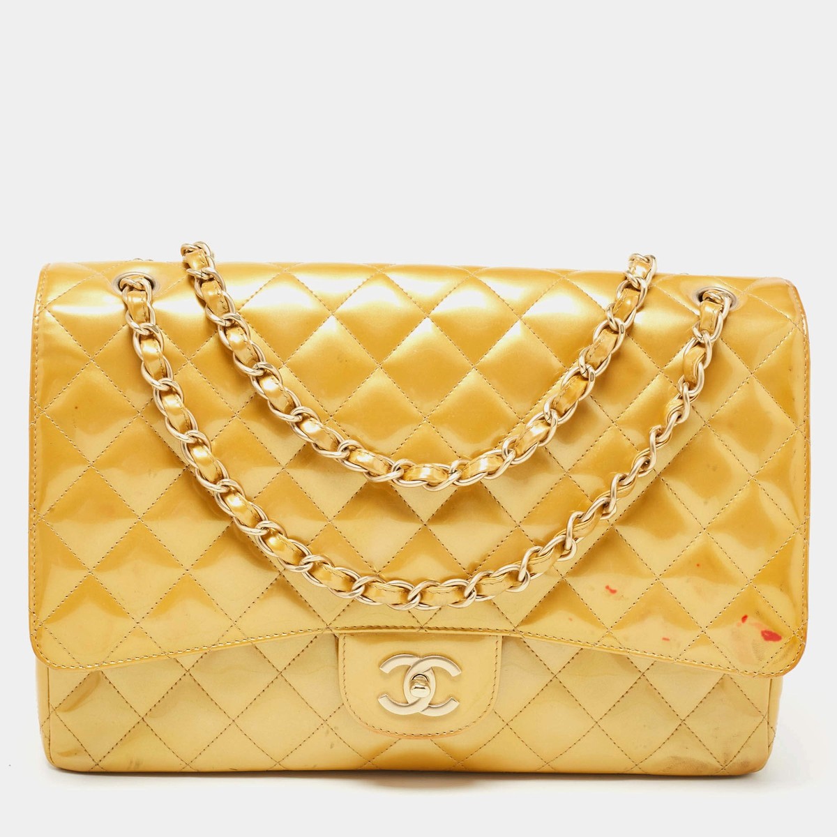 Chanel Gold Quilted Patent Leather Maxi Classic Single Flap Bag | eBay