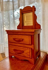 Cassettiera antica artigianale in legno di pino con specchio 18"