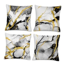Grey Marble Throw Pillows Covers 18x18 Inch 18" x 18" Pack of 4 Black Gold