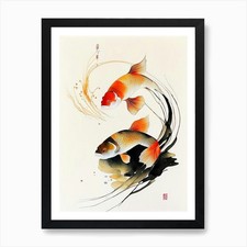 Kin Showa 1, Koi Fish Minimal Line  Framed Wall Art Poster Canvas Print Picture