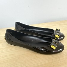 Ted Baker London Black PVC Jelly Bow Ballet Flats Gold Logo Size 6