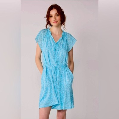 Draper James RSVP Keyhole Pleat Neck Turquoise Cottagecore Dress Size XXL