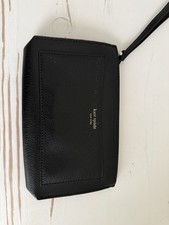   Kate Spade Black Pebbled Leather Zip Wristlet Wallet New York Gold Logo