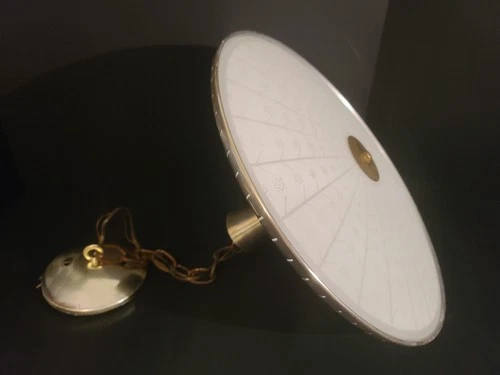 Vintage 16" Diameter Glass Frosted Lens MCM Ceiling Hanging Light Fixture