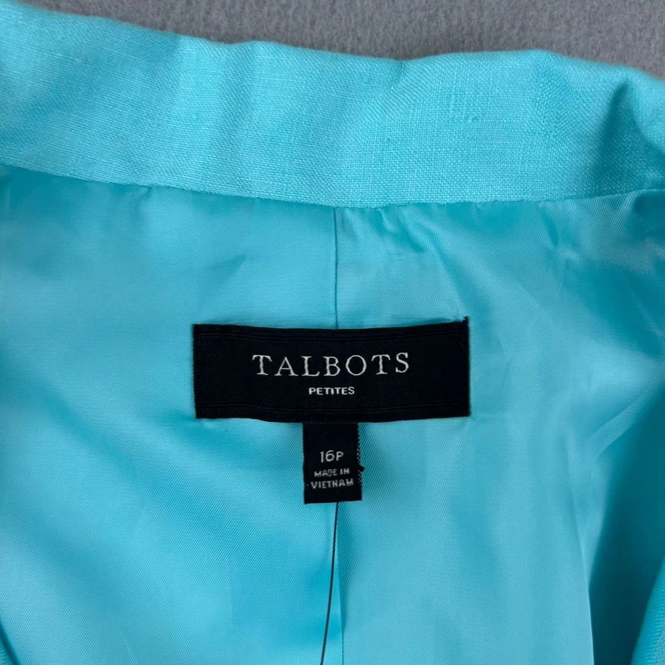 Talbots Jacket Womens 16P Blue Linen Lined Long Sleeves Open Coat NWT - Image 2 of 4