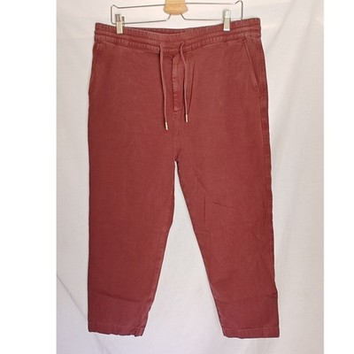 Mr. P. Drawstring Trousers 34 Burgundy Cotton Wool Straight Leg Ankle Pants