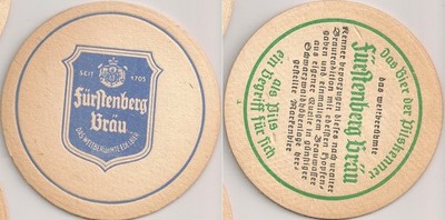 Fürstenberg Bräu - historic beer mat / beer felt ''The beer of the Pilskenner''