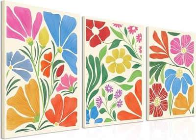 Framed Matisse Colorful Wildflower Wall Art Set of 3, Vintage Abstract Boho F...