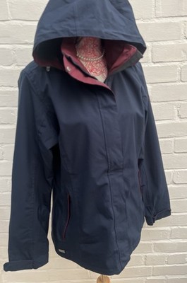 Womens Regatta Raincoat Jacket UK 14 Navy Blue & Burgundy Hooded Zip Up Pockets