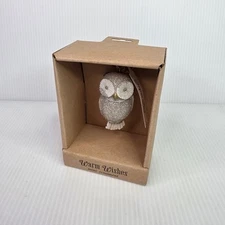 Silvestri Demdaco  Warm Wishes Mini Ornament Owl Glitter Rustic NEW