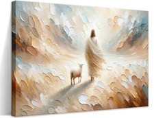 Jesus Leaves the 99 Sheep Canvas Wall Art, Christian Jesus Lamb Wall Decor Pa...