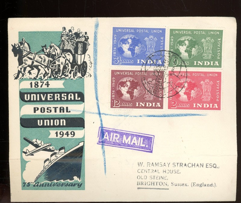 stamp-cover-India-1949-Universal Postal Union-Registered