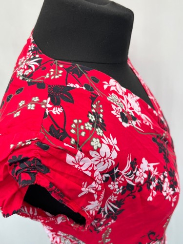 Wrap Blouse e-vie size 14 red floral cap sleeve cotton womens - Picture 4 of 9