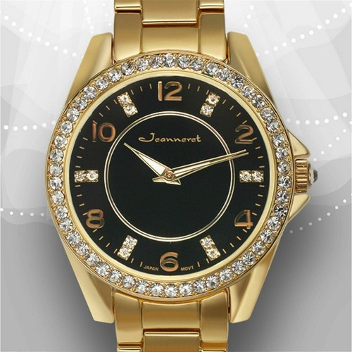 NEW Jeanneret 2003 Women's Rosetta Gold Bracelet Black Dial Watch swatovski hot - Picture 2 of 3