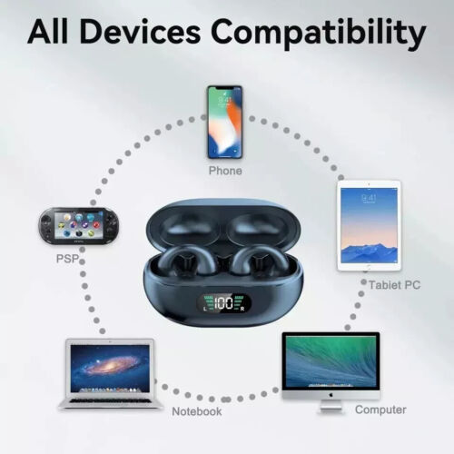 Bone Conduction Clip On Bluetooth Headset Open Ear Earbuds For iPhone & Android - Picture 14 of 20