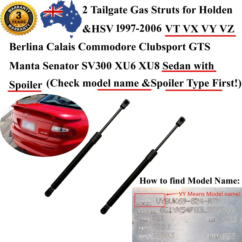 4 Gas Struts for Holden Commodore Sedan VT VX VY VZ models Bonnet+Boot w Spoiler - image 2 of 4