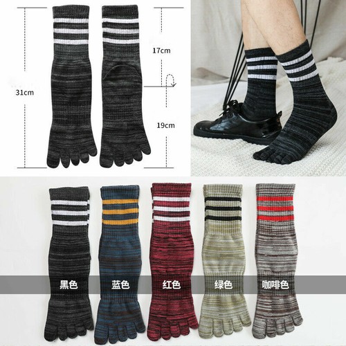 5 Paar Zehensocken Herren Baumwolle gestreift lange Fünf-Finger-Socken Fitnessstudio Sport Freizeit - Bild 3 von 12