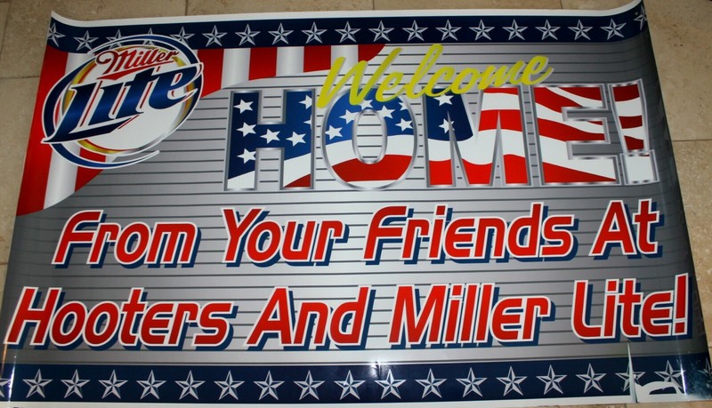  Hooters Welcome Home 101st Airborn Army Promo Poster Banner Miller Lite Beer