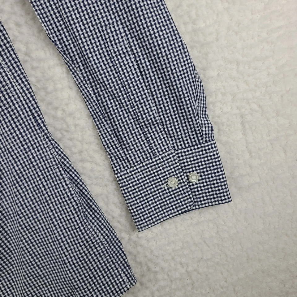 Camisa de vestir Hugo Boss para hombre 16 34/35 azul marino cuadros geométricos ajuste nítido con botones Foto 2 de 4