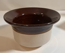 CROCK Stoneware Pottery Bean Pot, Cream & Brown, 4.5" Tall, EUC