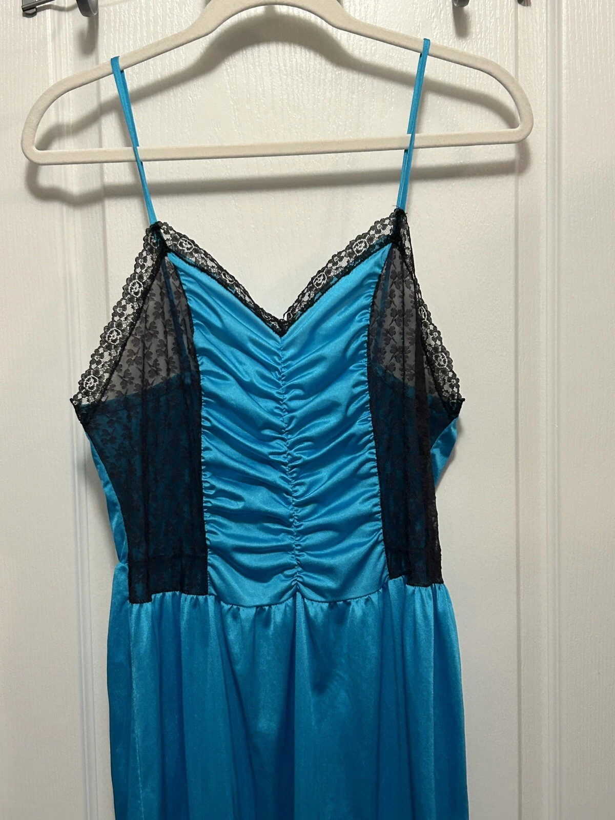 UNDERCOVER Camicia da notte vintage anni 80 sottocoperta donna L blu nero pizzo stravagante goth fata