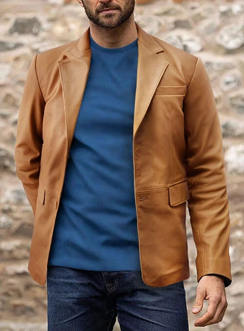 Mens Genuine Lambskin Soft Slim Stylish Brown Leather Blazer