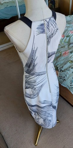 RODEO SHOW sleeveless midi dress NWOT white navy blue lined slit zip halter 8 - Picture 11 of 12