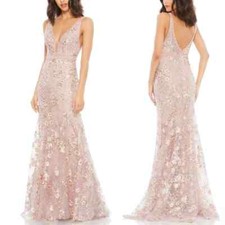 Mac Duggal Floral Embellished Sleeveless Plunge Neck Gown Rose Pink Size 14 NWT