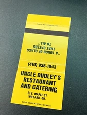 Vintage Ohio Matchbook: “Uncle Dudley’s Restaurant” Willard, OH