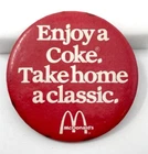 Vintage Classic Coca Cola McDonalds Pinback Button 1980's 3-inch