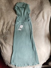 ZarA Rib Dress Cowl Neck Rib Dress Only Blue gray/green Mint Sz S BNWT