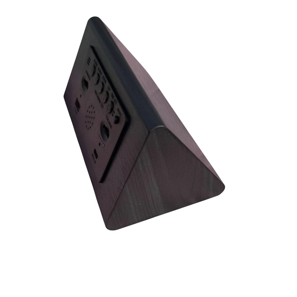 LED Digital Alarm Clock Wood Grain Temperature Display Black USB Charger - Image 3 of 4