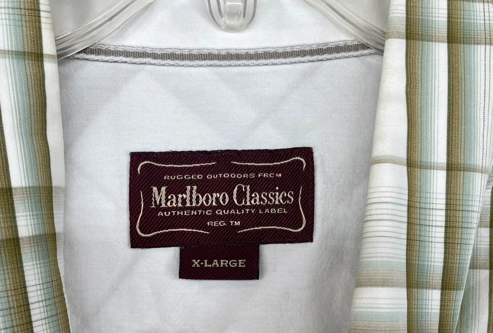 Camisa Marlboro Classics XL abotonada blanca verde a cuadros para hombre Foto 3 de 4