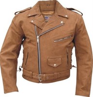 Men's Brown Leather Deluxe Motorcycle Jacket With Side Laces Men's Brown Leather Deluxe Motorcycle Jacket With Side Laces