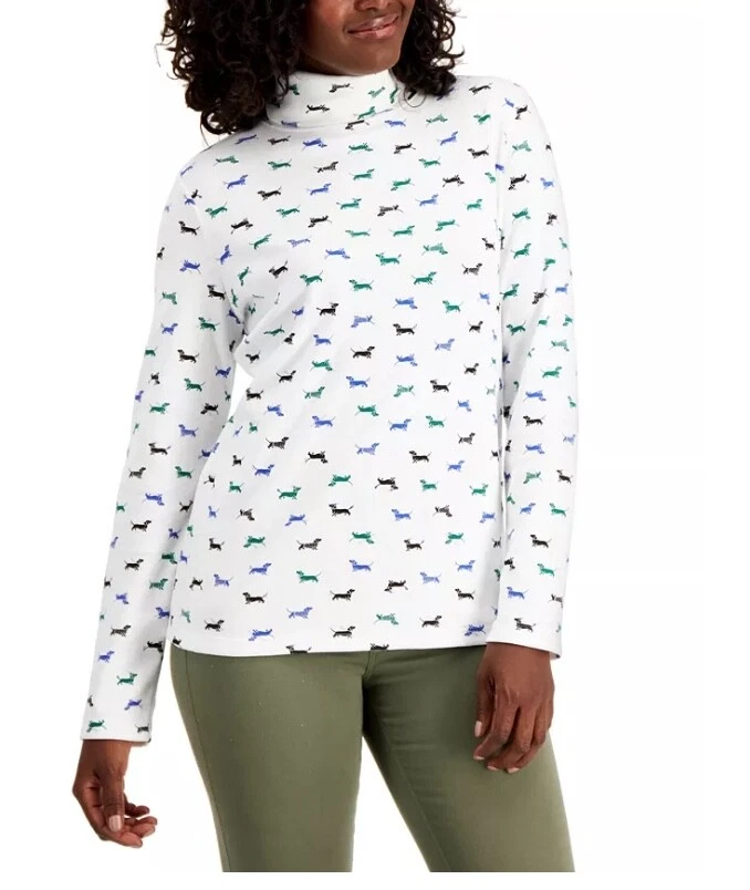 Karen Scott Womenu0026#039;s Printed Turtleneck Top Bright White Color Size S,  M,L | eBay
