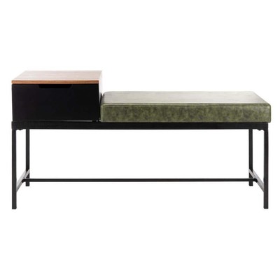 SAFAVIEH Storage Bench 47.25'' x 16'' x 24'' Backless Gray Wash/Dark Green Finish