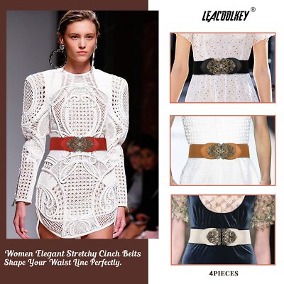 4 Pack Women Vintage Wide Waist Belt for Dress Elastic Cinch  display picture 3