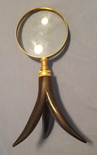 Rare Brass Magnifier Lens 3.5" Magnifying Glass 3 Leg Horn stand Hard To Find - Picture 4 of 17